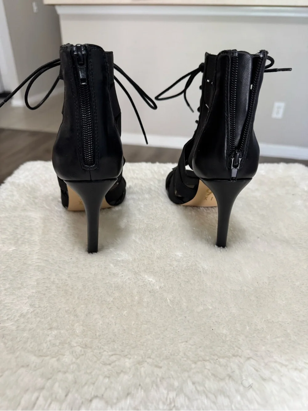 Black Lace-Up Gladiator Heels - Women's Fashion Sandals